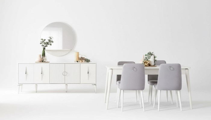 Eetkamerset eetkamergroep eettafel set 9-delig eethoek wit hout groot