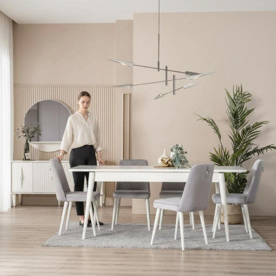 Eetkamermeubels Eethoekset 7-delig Eetkamer Eettafel Wit Stoelen