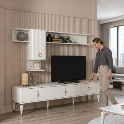 Volledige tv-standaardkast RTV Lowboard woonkamer planken wit hout