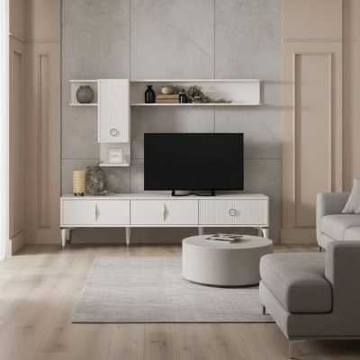 Volledige tv-standaardkast RTV Lowboard woonkamer planken wit hout