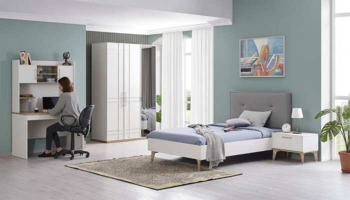 Kinderkamer set Kinderbed Jeugdbed Bed Set 4-delig Wit Hout