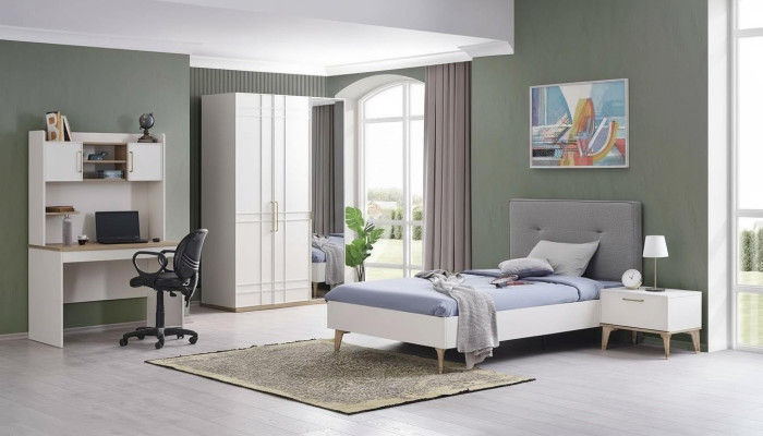 Kinderkamer set Kinderbed Jeugdbed Bed Set 4-delig Wit Hout