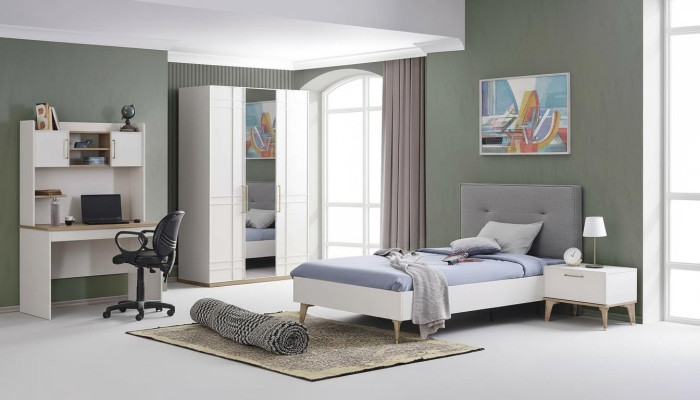 Kinderkamer set Kinderbed Jeugdbed Bed Set 4-delig Wit Hout