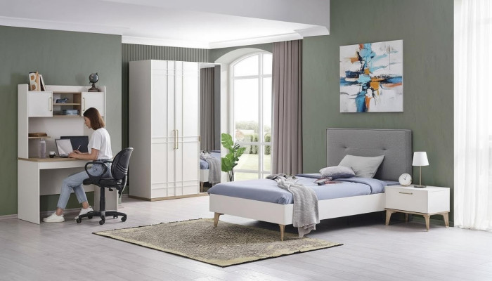 Set kinderkamer kinderbed tienerbed bed set 4-delig wit hout