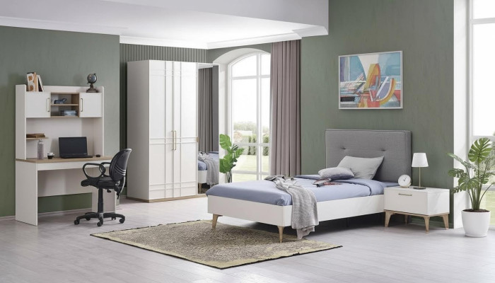 Set kinderkamer kinderbed tienerbed bed set 4-delig wit hout