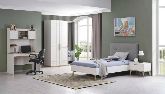 Set kinderkamer kinderbed tienerbed bed set 4-delig wit hout