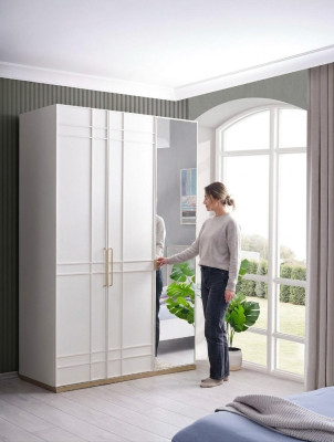 Kledingkast Kasten Houten kast Hout Wit Spiegel Kinderkamer