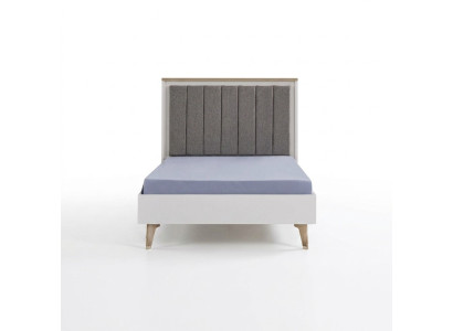 Bedframe kinderkamer kinderbed 100 cm eenpersoonsbed hout grijs stof