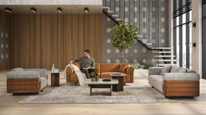 Bankstel Bankstel Compleet gestoffeerde bank Bruin stofstoffenbank