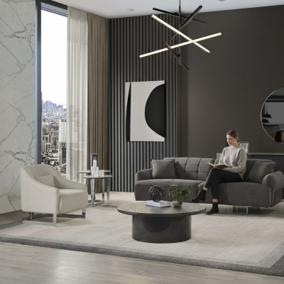 Bankstel Grijze gestoffeerde bankstoel Compleet driezits fauteuil Modern 2-delig Nieuwe banken