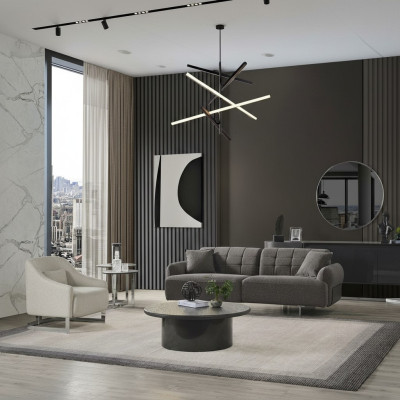 Bankstel Grijze gestoffeerde bankstoel Compleet driezits fauteuil Modern 2-delig Nieuwe banken