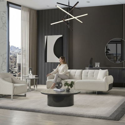 Luxe bankstel, gestoffeerde bank, wit, compleet driezitter, fauteuil, 2-delige banken.