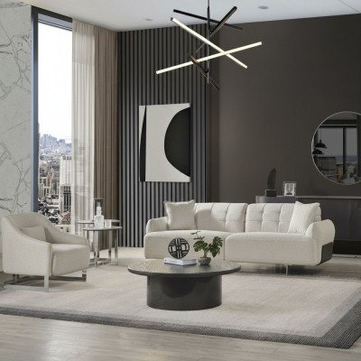 Luxe bankstel, gestoffeerde bank, wit, compleet driezitter, fauteuil, 2-delige banken.