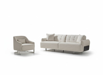 Luxe bankstel, gestoffeerde bank, wit, compleet driezitter, fauteuil, 2-delige banken.