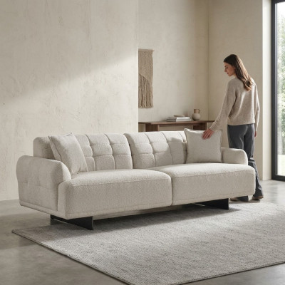 Bankstel Driepersoons, 3-zits gestoffeerde bank van polyester stof, modern wit.
