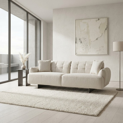 Bankstel Driepersoons, 3-zits gestoffeerde bank van polyester stof, modern wit.
