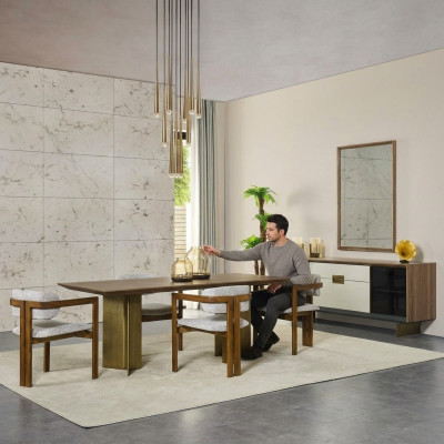Eethoek Eetkamerset Set Eettafel Set 9-delig Eetkamer Bruin Hout Nieuw
