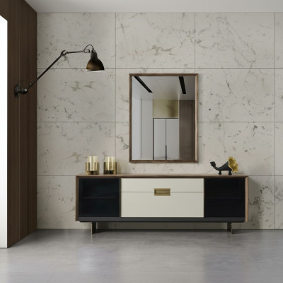 Dressoir Sideboard met spiegel ladekast hout veelkleurig eetkamer set