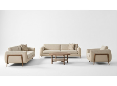 Luxe bankstel, gestoffeerde bank, beige, complete driezits bank, fauteuil, 3-delige bankstellen.