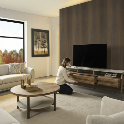 RTV Lowboard TV stand Woonwand dressoir kast Hout Bruin Stijlvol