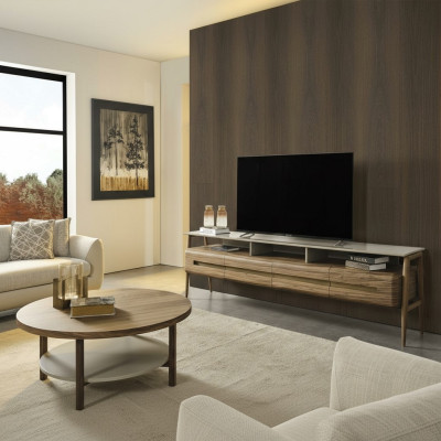 RTV Lowboard TV stand Woonwand dressoir kast Hout Bruin Stijlvol