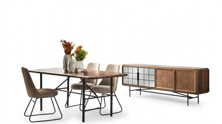 Eethoek Eetgroep Eettafel Set 8-delig Eetkamer Bruin Hout Stijlvol
