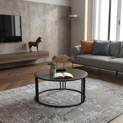 Woonkamer salontafel bijzettafel tafel roestvrij staal meubels zwart rond