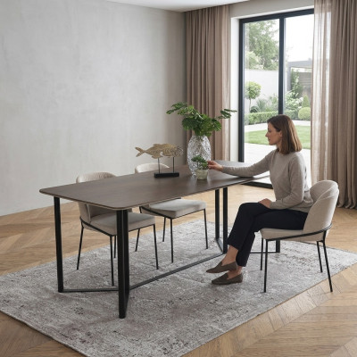 Eetkamer Eethoek Eetgroep Eettafel Set 7-delig Hout Bruin Stoelen Modern