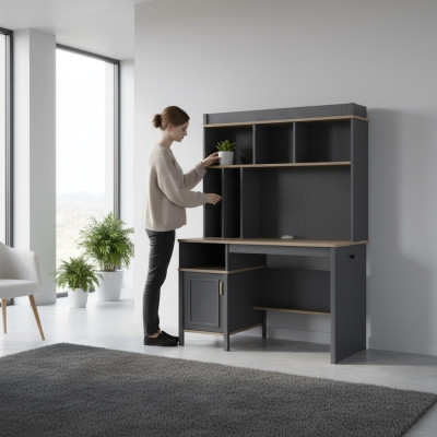 Schrijftafel Boekenplanken Bureautafel Computertafel Hout Grijs Kinderkamer