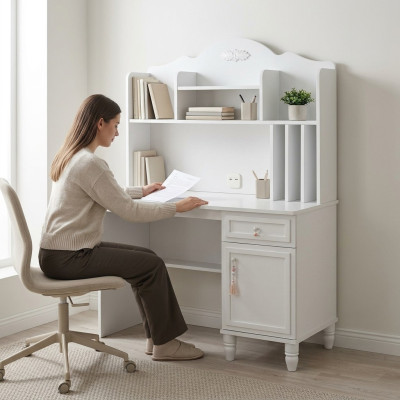 Moderne bureaurekken, computerbureau, hout, wit, kinderkamertafel
