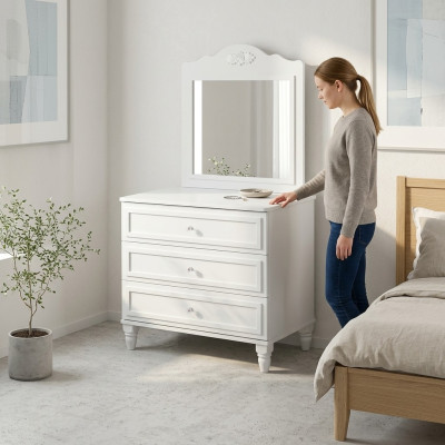 Garnituur dressoir met spiegel Hout Slaapkamer Wit Set wandtafel