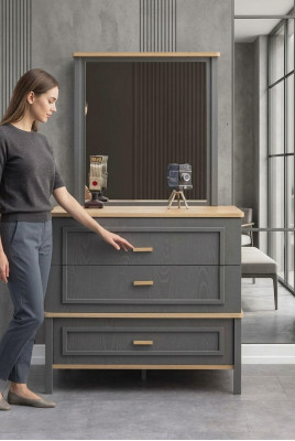Garnituur dressoir met spiegel hout slaapkamer grijs set console tafel