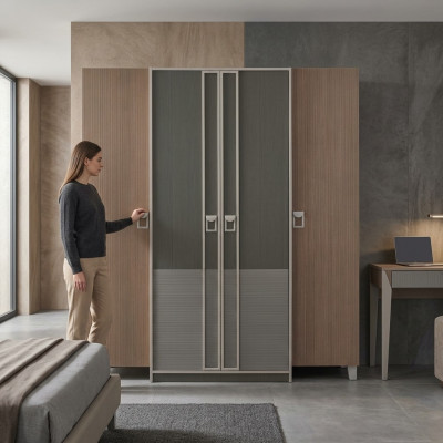 Kledingkast kinderkast kast hout grijs houten kast groot modern