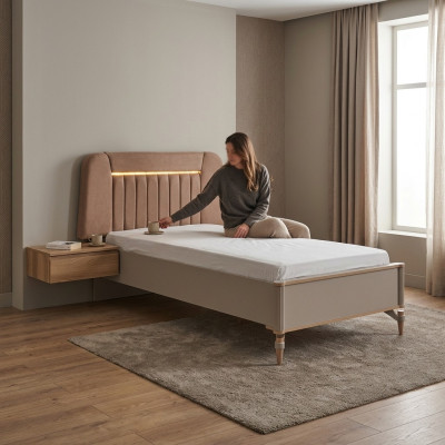 Kinderbed Bedframe Bed Kinderkamer Bedframes Roze Stof LED