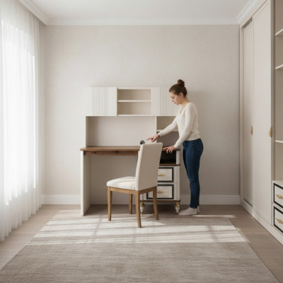 Schrijftafel Kantoor tafel Computer tafel Beige kantoormeubilair Hout Tafel Legplanken