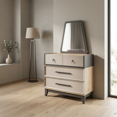 Groep commode set met spiegel hout kinderkamer beige console