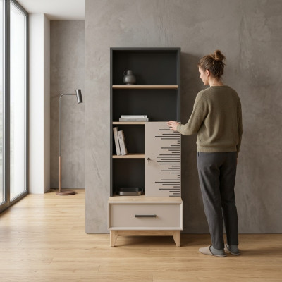Boekenplank kast kinderkamer plank houten houten kast grijs kantoor