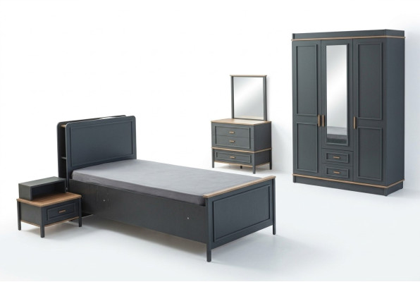 Kindermeubelset kinderkamerbed kinderbed grijs houten set 5-delig
