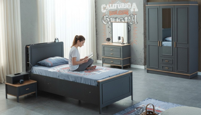 Kinderbed Kinderkamer Kindermeubelset Bed Grijs Hout Set 5-delig
