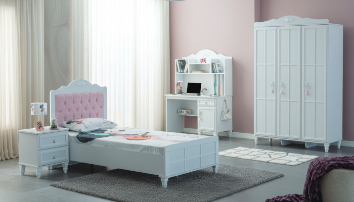 Wit groep kinderbed kindermeubels kinderkamer bed hout set 4-delig
