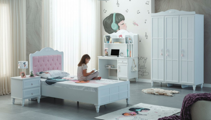 Compleet kindermeubilair kinderbed bed hout set 4-delig kinderkamer wit