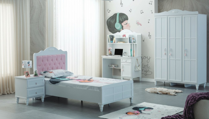 Compleet kindermeubilair kinderbed bed hout set 4-delig kinderkamer wit