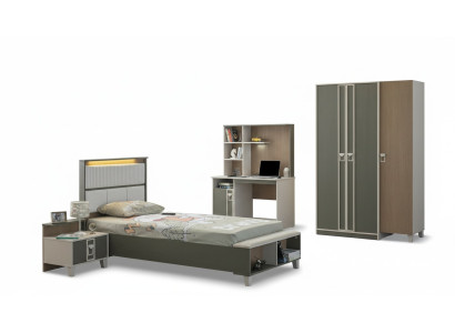 Kindermeubelset kinderkamer Bed kinderbed grijs hout set 4-delig.