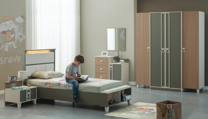 Compleet kindermeubilair kinderbed houten set 5-delig kinderkamer grijs