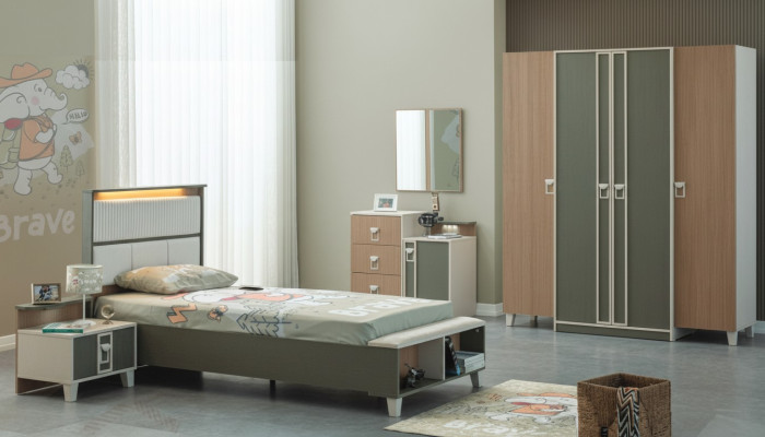 Compleet kindermeubilair kinderbed houten set 5-delig kinderkamer grijs