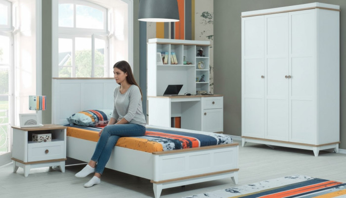Compleet jeugdbed kindermeubels kinderbed wit hout set 4-delig modern