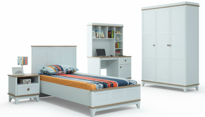 Compleet jeugdbed kindermeubels kinderbed wit hout set 4-delig modern