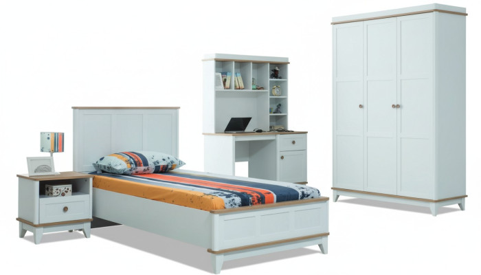 Kinderbed Kindermeubels Kinderbed Compleet Wit Hout Set 4-delig Modern