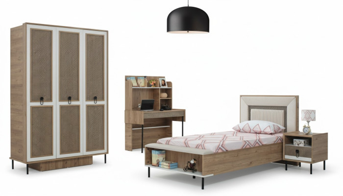 Moderne Complete kindermeubelen kinderbed Bruin hout set 4-delig Bed Nieuw