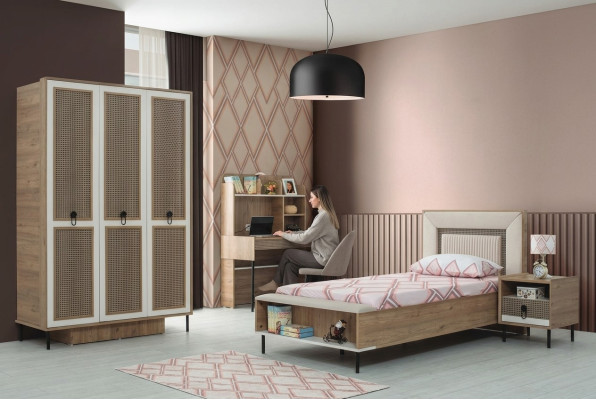 Kinderslaapkamer meubelset Kinderbed Kinderbed Bruin Houtenset 4-delig
